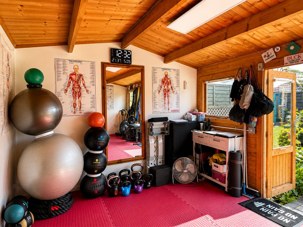 Bright private gym with functional training equipment