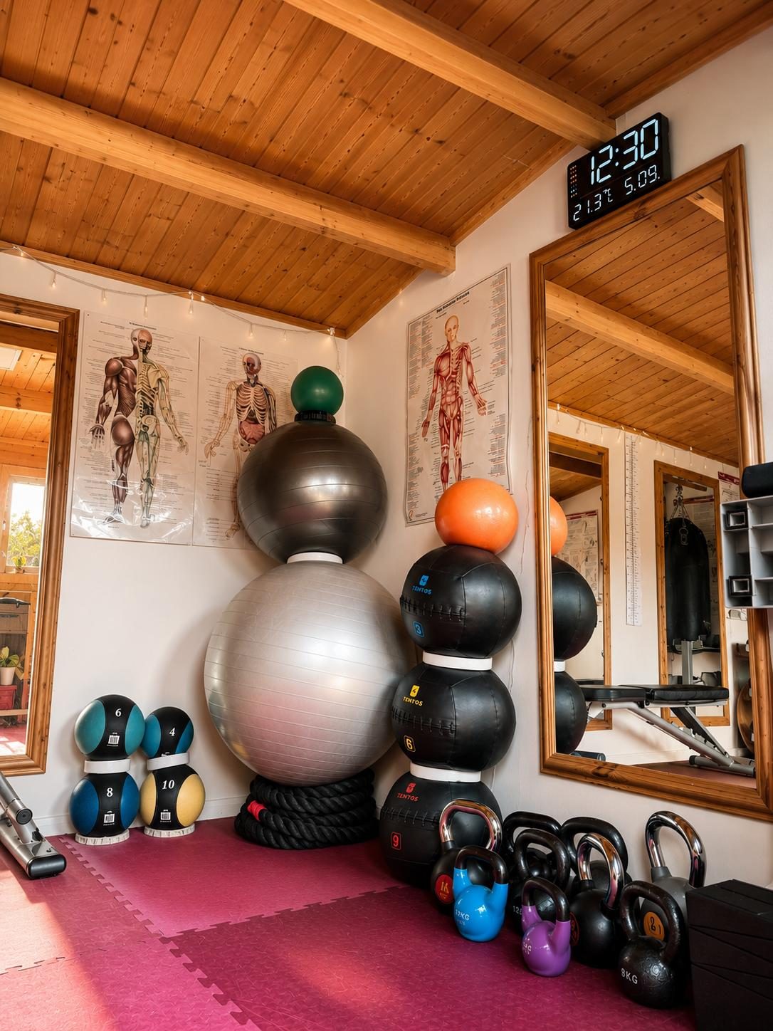 Kettlebells, medicine balls and mirrors
